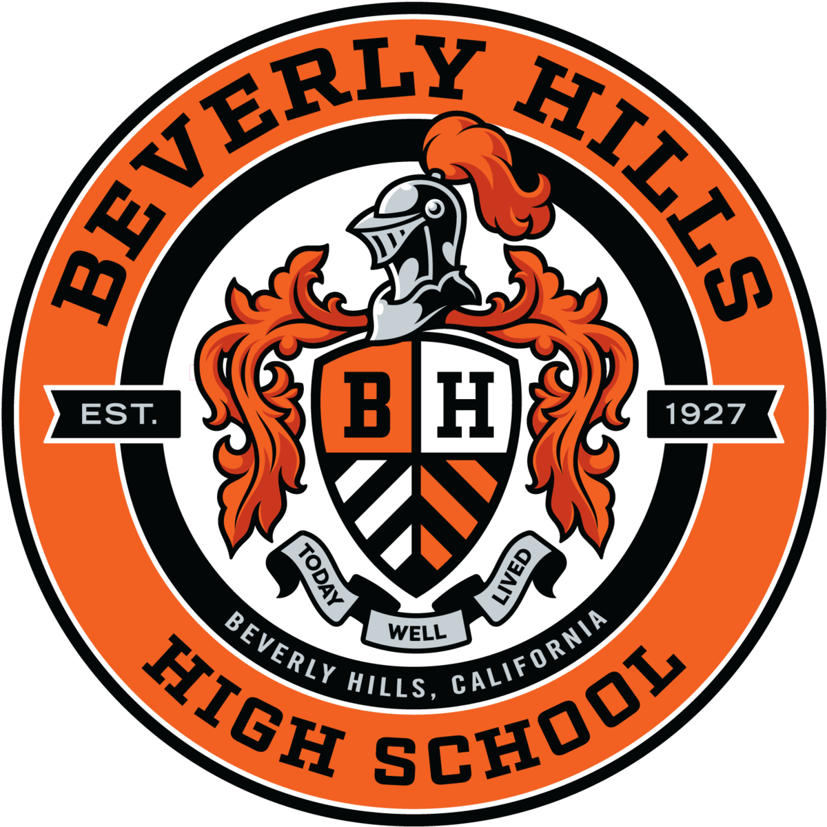 Beverly Hills High School Seal, contains coat of arms.