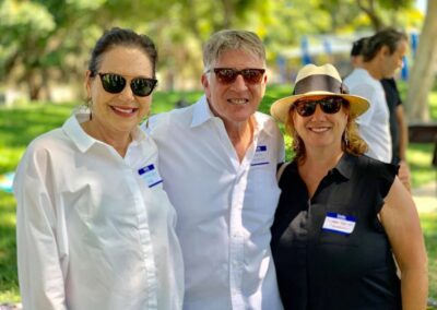 The 45th Beverly Hills Class of 1974 reunion at Roxbury Park, Pictured are Michele Rosenroth, Mason Sommers and Lorain Gonda.