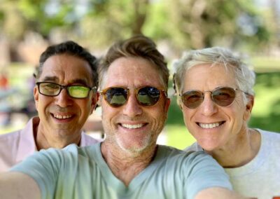 Beverly Hills High School Class of 1974 45th reunion at Roxbury Park. Pictured are Rex Wilder, Jeff Lapin and Randy Sheinbein.