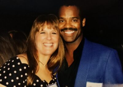 20 year reunion at the Museum of Flying in Santa Monica, pictured are Nancy Siegel Kulak and Berry Gordy