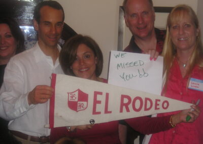 The El Rodeo reunion party during the 30th reunion weekend. Terry Hyman, Jim Friedberg, Dee Dee Dorskind, Peter Prescott and Laurie Linden.