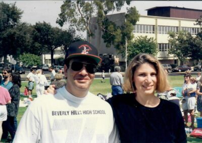 Beverly Hills High School Class of 1974 20th reunion picnic. Pictured are Judy Rosenberg and Paul Chernick.