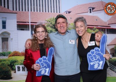 Beverly Hills High School class of 1974 50th 10/19/2024 reunion posed picture with Sarah Catz, Brad Gelfond and Varlerie Lehrer